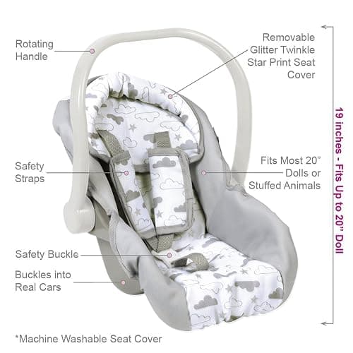 Adora Twinkle Stars Baby Doll Car Seat, Creative, Stylish and Functional Doll Accessory That Fits Dolls up to 20", Plush Toys or Stuffed Animals for Ages 2 and Up - White Handle thumbnail 4