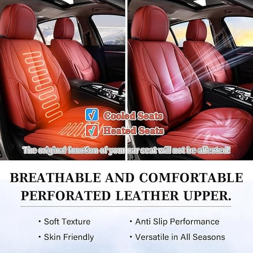 Coverado Car Seat Covers Full Set, Seat Covers for Cars, Red Car Seat Covers Front Seats and Back Car Seat Protector Waterproof, Leather Car Seat Cushion Universal Fit for Most s thumbnail 9