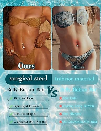 MILACOLATO 8Pcs Belly Button Rings Set, Surgical Stainless Steel Belly Button Piercing, Flower Heart Butterfly Dangly Belly Ring, Clicker Belly Piercing, Navel Piercing Jewelry for Women Girls 10mm thumbnail 4
