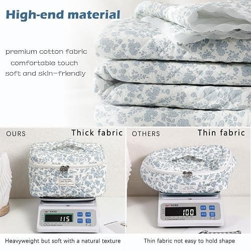 uekeboag Large Travel Quilted Makeup Bag for Women, Floral Cotton Cosmetic Bag, Coquette Aesthetic Floral Toiletry Organizer Bag thumbnail 5