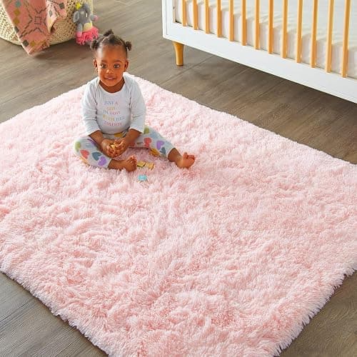 Ophanie Pink Area Rugs for Bedroom Girls, 6x9 Kids Fluffy Fuzzy Furry Shag Carpet, Plush Soft Cute Baby Shaggy Bedside Indoor Floor Rug for Teen Dorm Home Decor Aesthetic, Nursery - 6' x 9' (Rectangular) - 5- Pink thumbnail 6