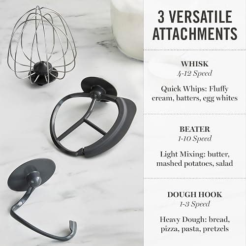Martha Stewart Stand Mixer, 12 Speed, Tilt-Head, 5.3QT Stainless Steel Bowl, Splash Guard with Pour Chute, Whisk, Dough Hook, Flat Beater, Electric Kitchen Baking Mixer, Bread, Cake, Whip, Caviar Gray thumbnail 7