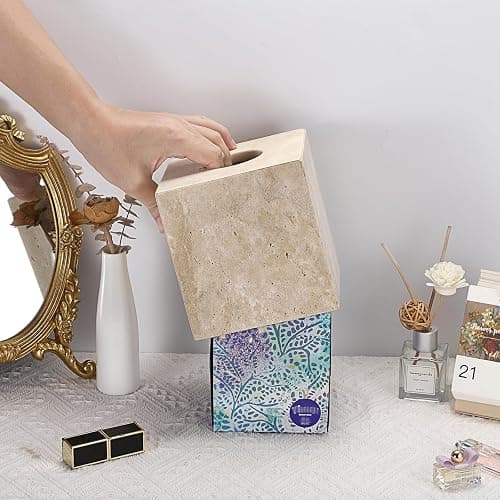 SUMNACON Travertin Tissue Box Cover Square,Tissues Cube Boxen für Zuhause, Toilettenpapierhalter Papierhalter Papiertaschentuchbox für Wohnzimmer Esszimmer Büro Hotel Restaurant quadratisch thumbnail 4