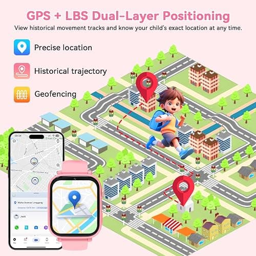 4G Kids Smart Watch Phone GPS, Smartwatch for Boys Girls Ages 4-12 Years with Video Call Chat Class Mode SOS Camera Alarm Games Parental App Touch Watch Gifts for Children (Includes SIM Card) Pink thumbnail 3