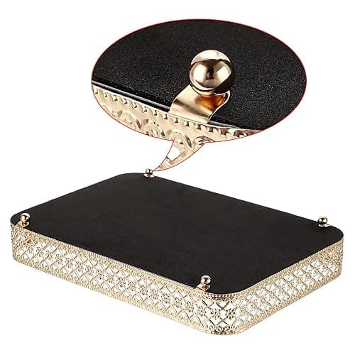 ELLDOO Perfume & Makeup Vanity Tray - Hollow-Carved Jewelry Storage, Glass & Metal Trinket Organizer for Dresser & Bathroom Countertop, Gold, Medium Size thumbnail 4