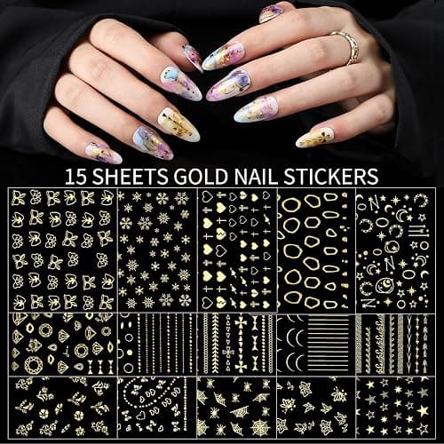Teenitor Nail Charms Nail Gems with 15 Sheets Gold Nail Stickers, 6 Boxes of Rhinestones for Nails Art Tools, 3D Nail Decals Pearls for Nails thumbnail 8