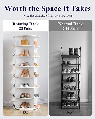 Kitsure Shoe Rack - 7-Tier Rotating Shoe Rack Tower, 360° Revolving Display & Storage Solution with Lazy Susan, Space-Saving Shoe Rack for Entryway, Closet, Bedroom, White thumbnail 5