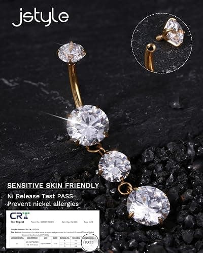 Jstyle G23 Titanium Dangle Belly Button Rings for Women 14G Internally Threaded Belly Ring Dangling Piercing Jewelry with Heart Butterfly CZ Hypoallergenic Navel Piercing Ring thumbnail 4
