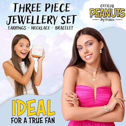 Peanuts Snoopy Jewelry Sets for Teens Women 3 Pcs Set Gold Necklace Earrings Bracelets for Women Snoopy Gifts for Her thumbnail 3
