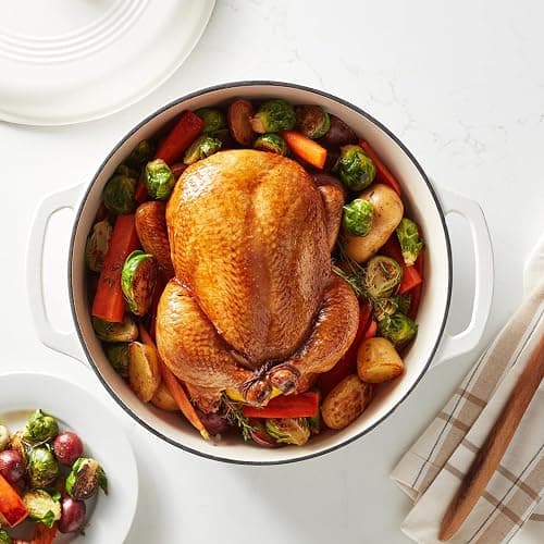 Amazon Basics Cast Iron Dutch Oven Pot with Lid, Enameled, Round, Dual Handles, Heavy-Duty, Large, 7.3-Quart, Matte White thumbnail 7