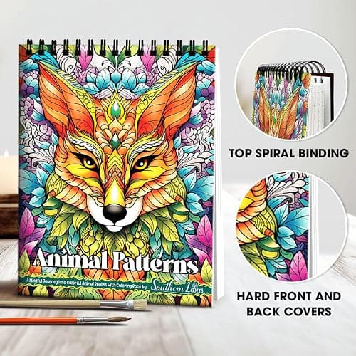 SOUTHERN LOTUS Animal Patterns Spiral Coloring Book Wirebound Hardcover Papers With Relaxing Animals Mandala Drawings Color Pages For Adults Women Seniors Mindfulness Relaxation Anxiety Relief thumbnail 2