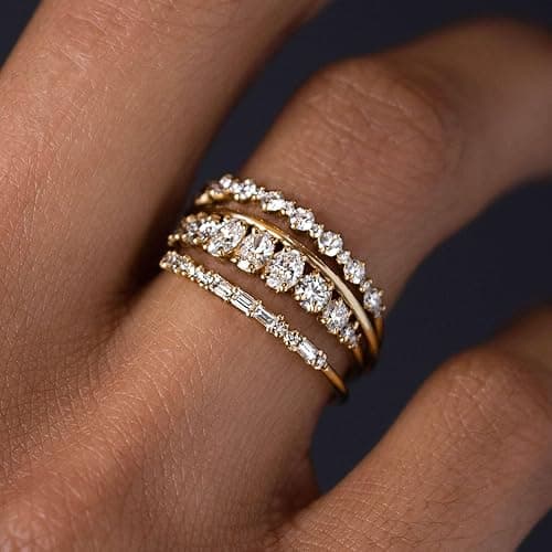 TOBENY Stackable Gold Rings for Women Non Tarnish Dainty 14K Gold Plated Stacking Cubic Zirconia Thumb Ring Set Trendy Statement Promise Wedding Bands Engagement Rings for Women Size 6 7 8 9 10 thumbnail 2