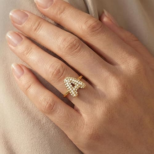 Mujahid Bubble Initial Ring Easter Basket Stuffers for Women, Fade-Proof 14k Gold Stackable Letter A-Z Rings Open Adjustable CZ Personalized Fashion Trendy Statement Jewelry thumbnail 3
