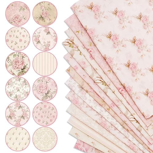 Whaline 12Pcs Spring Cotton Fabric Bundles 18 x 22 Inch Retro Floral Printed Fat Quarters Pink Flower Quilting Patchwork Squares Sewing Fabrics for DIY Handmade Crafting Home Party Decor thumbnail 3