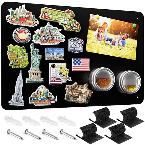 MaxGear Magnetic Board for Wall 17.5" x 11.4" Black Metal Magnet Board | Magnetic Bulletin Board Travel Wall Metal Board For Magnets Display Notes, Photos, and More, With Dual Lock Tape and Screws - Image 1