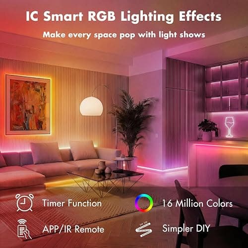 ERBTY IC Smart RGB LED Strip Lights, 65.6FT LED Lights for Bedroom, App Control/Remote Control, Music Sync, DIY Design, Rainbow Chasing Effects, Strip Lights for Home, Party Decor thumbnail 4