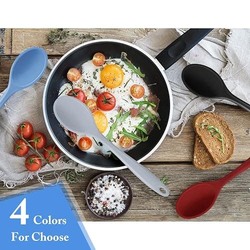 Shappy 4 Pieces Silicone Mixing Spoon Spatula Scrapers for Cooking, 10.6 Inch Heat Resistant Large Non Stick Basting Utensil for Mixing, Baking, Serving and Stirring(Spoon,Fashionable Color) - Fashionable Color - Spoon thumbnail 2
