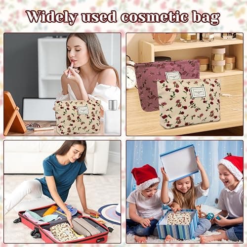 2pcs Floral Makeup Bags, Toiletries Bag for Women, Rose Flower Printing Corduroy Toiletry Bag - Large Capacity and Portable, Travel Makeup Bag Suitable for Ladies and Girls thumbnail 7