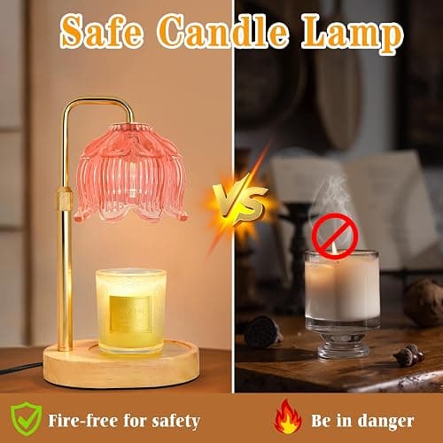 Candle Warmer Lamp with Timer Dimmer, Adjustable Height Candle Wax Warmer, Christmas Birthday Gift for Mom Women, House Warming Gifts for New Home Bedroom Decor, (Lotus Flower-Amber) thumbnail 5