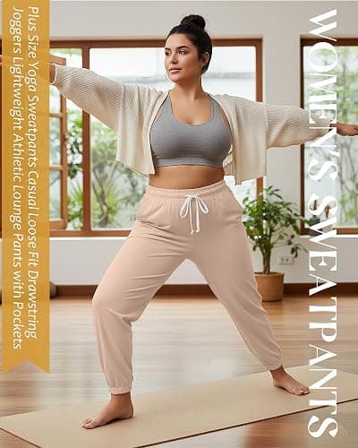 Neer 3 Pack Women's Plus Size Sweatpants Casual Loose Fit Drawstring Joggers Lightweight Athletic Lounge Pants with Pockets thumbnail 5