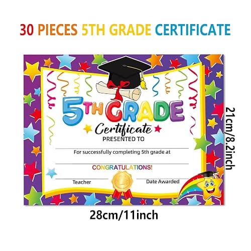 5TH Grade Graduation Diploma 2026,Classroom 5TH Grade Graduation Award Certificate,5TH Grade End of School Year Certificate for Kids,BYJZ Boys Girls 5TH Grade Graduation Decorations 2026, 30pcs thumbnail 3