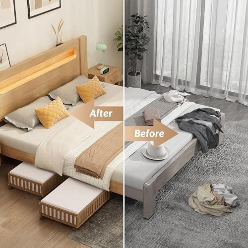 Under Bed Storage Containers with Wheels, 2 Pack Bamboo Under the Bed Shoe Storage Bins, Wood Rolling Underbed Drawers Organizer for Bedroom, Closet Clothes Blanket Comforter Under Crib Toy Walunt thumbnail 6