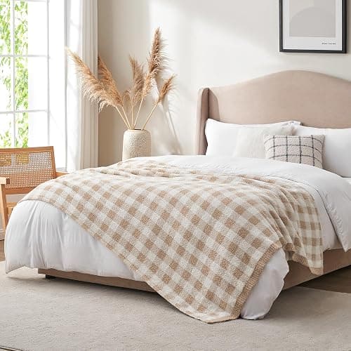 Snuggle Sac Buffalo Plaid Bedding Blanket Twin Size, Super Soft, Cozy Warm Knit Decorative Blankets, Reversible Plaid Fluffy Throws for Bed, Plaid Beige, 60x80 Inches thumbnail 4