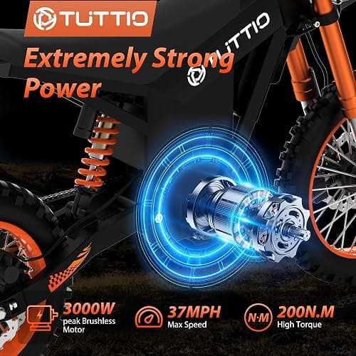 Tuttio Soleil01 Electric-Dirt-Bike with Black Suspension Fork, 14"/12" Fat Tire 2000W Electric-Motorcycle with 48V 21AH Battery 37MPH Hydraulic Brakes Mountain Off-Road EBike for Teens Adults Age 13+ thumbnail 2