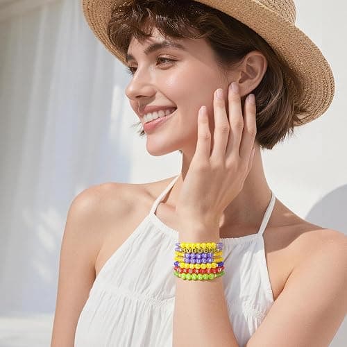 KYNOX KATSEYE Merch Bracelets Stackable Stretch Inspired Friendship Bracelets Gifts for Fans Concert Outfits Friendship Jewelry Gifts for Fans Women Men Pop (Soft pottery bracelet set D) thumbnail 8