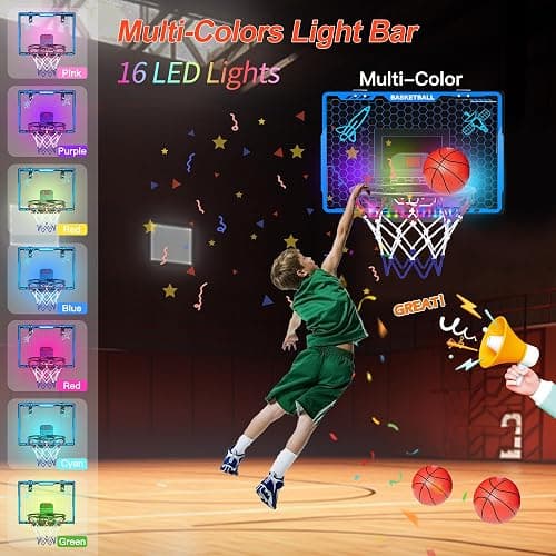 Awsoo Indoor Basketball Hoop for Kids, Mini Basketball Hoop with Electronic Scoreboard & LED Lights, Over The Door Basketball Hoop with 4 Balls, Slam Dunk Basketball Toy for Boys Girls Age 3-12 (Blue) thumbnail 2
