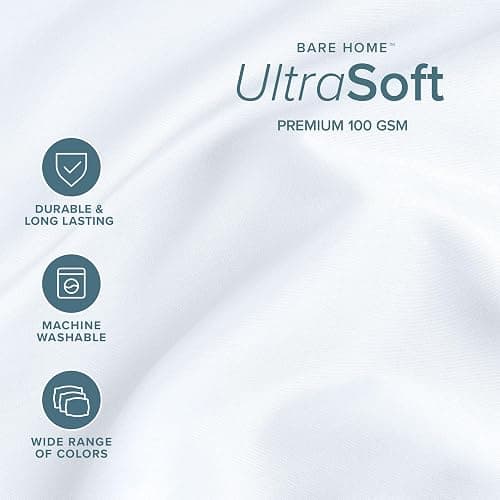 Bare Home Split Queen Sheet Set - 1800 Ultra-Soft Microfiber Bed Sheets - Double Brushed - Deep Pockets - Easy Fit - 5 Piece Set - Bedding Sheets & Pillowcases (Split Queen, White) thumbnail 4