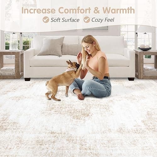 Area Rugs 8x10 Vintage Rug: Large Washable Living Room Rug Retro Medallion Distressed Rugs Soft Low Pile Non-Slip Indoor Floor Carpet for Bedroom Kitchen Nursery Dining Table Office (Beige, 8'x10') thumbnail 7