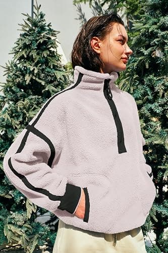 Panadila Womens Half Zip Sherpa Fleece Pullover Soft Oversized Sweatshirt with Pockets Warm Fuzzy Sweater thumbnail 3