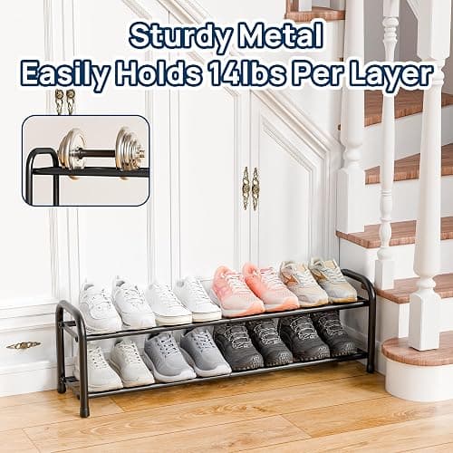 ENJOYBASICS Expandable Shoe Racks, 2 Tier,17.8 to 32.76 inch,Metal,Black | Maximum Space Efficiency,Superior Quality,Effortless Setup,Adjustable&Versatile,for 4-8 pairs,for Closet,Entryways, Dorm thumbnail 4