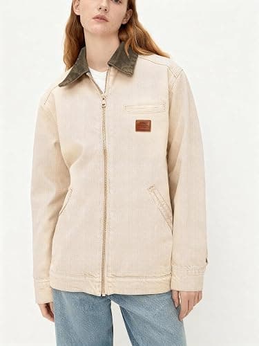 EMMIOL Barn Jean Jacket for Women Zipper Fall 2025 Clean Fit Long Sleeve Denim Jackets thumbnail 3