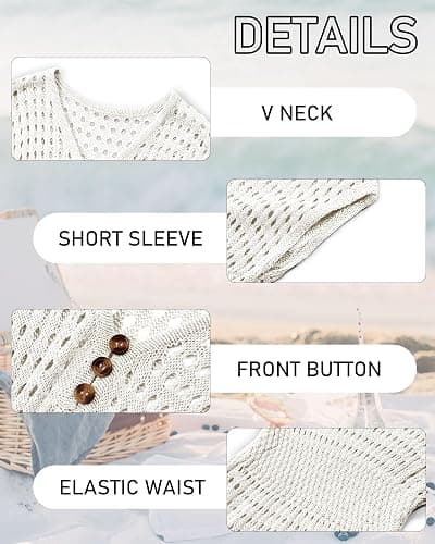 Haloumoning Girls Crochet Swim Beach Cover Up Kids Fashion Button Short Sleeve Swimsuits Cover Ups 5-14 Years thumbnail 6