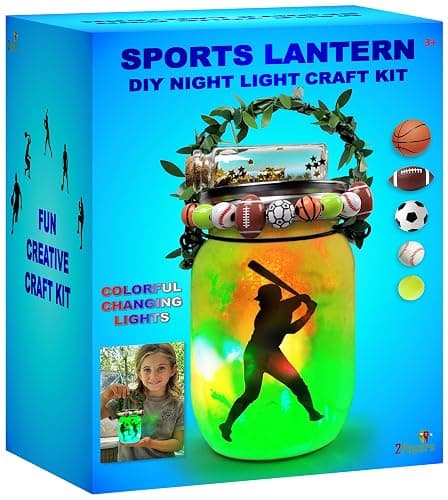 Make Your Own Sports Night Light Lantern Jar Arts & Crafts For Boys And Girls, Football, Soccer, Basketball, Tennis & Baseball Gifts For Kids, DIY Art Kit Age 4 5 6 7 8-12, Best Kids Birthday Present - Image 1