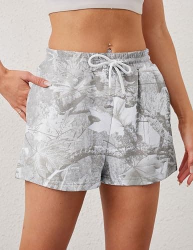 Eutten Women Camo Sweat Shorts Casual Elastic Waist Lounge Shorts Drawstring Maple Leaf Print Athletic Shorts with Pockets thumbnail 4