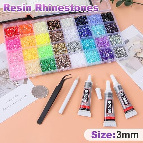 33000Pcs 32 Colors Resin Jelly Rhinestones for Bedazzling, 3mm Multicolor Flatback Gems for Crafting, Bedazzler Kit with 3Pcs 10ml B7000 Glue for Clothes Book Shoes Nails Art Makeup thumbnail 2