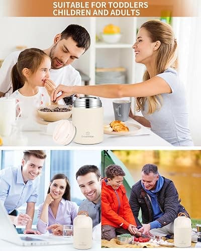 Dreamhigh® Thermos Alimentaire Chaud 850 ml, Acier Inoxydable Boite Repas Isotherme avec Poignée, boite alimentaire isotherme avec Cuillère, sans BPA, pour Ecole, Bureau, Camping (Blanc) thumbnail 3