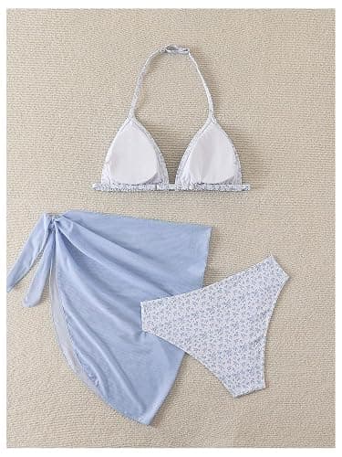 SOLY HUX Girl's Summer Bikini Set Floral Swimsuit | Halter Triangle Bikini Set,with Wrap Skirts,Teen Beachwear thumbnail 4