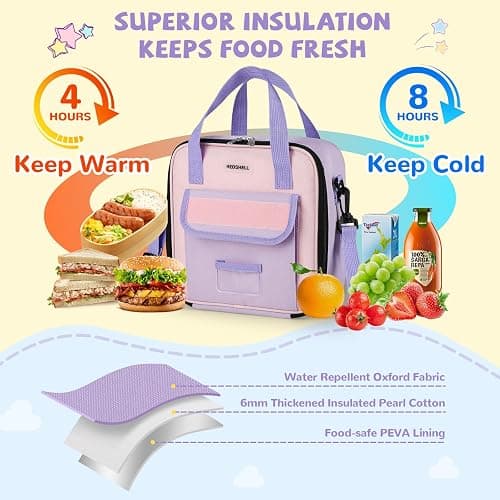 REDSHELL Lunch Box Kids, Large Insulated Lunch Bag for Girls, Purple | Tactical Style, Cooler Lunchbag, Square Toddler Lunchbox, School & Daycare, Lunch Tote, Water Bottle Holder, Adjustable Strap thumbnail 5