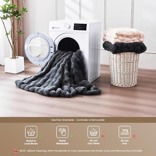 Heated Blanket Twin 62''x 84'', Fast Heating Electric Blanket Ultra-Soft Faux Rabbit Fur with 5 Heat Levels & 5H Auto Shut-Off, Overheat Protection, Machine Washable thumbnail 7