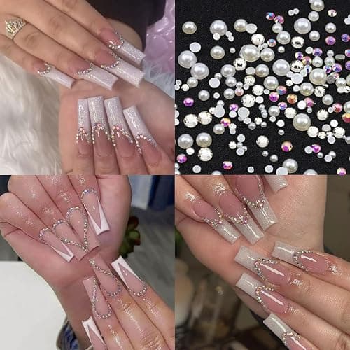 ITPOYOL 4 Boxes Nail Art Rhinestones Flatback Rhinestones Pearls Nail Charms for Acrylic Nails Crystals Nail Art Supplies Half Round Design Nail Gems Nail Pearls Nail Accessories for DIY Nail Decor thumbnail 2