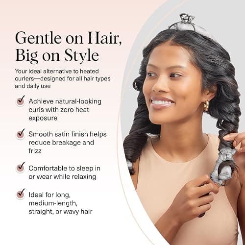 Kitsch Satin Heatless Curling Set – Heatless Curls Overnight with 34" Hair Curler & 2 Satin Scrunchies – Comfortable Hair Curlers to Sleep In for Frizz-Free, No Heat Damage Styling - Marble thumbnail 3