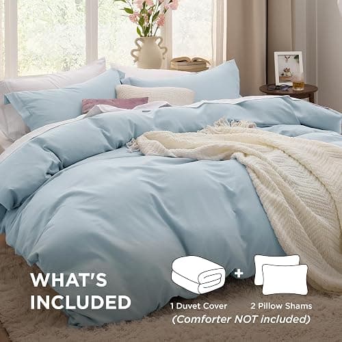 Bedsure Sky Blue Duvet Cover Queen Size - 3 Pieces Prewashed Cotton-Like Extra Soft Bedding Set, Includes 1 Duvet Cover 90x90 Inches with Zipper Closure & 2 Pillow Shams, Comforter Not Included thumbnail 3