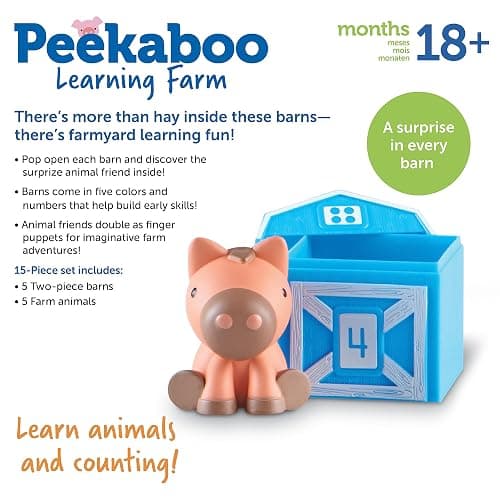  Learning Resources Official Peekaboo Learning Farm - Toddler Toys Activities, Travel Sensory Animal, Montessori, Finger Puppets, Birthday Gift For Boys And Girls, Fine Motor Games thumbnail 6