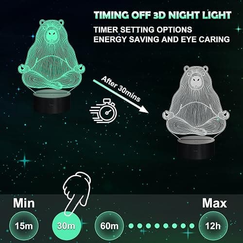 Ammonite Yoga Capybara Night Light, Meditating Capybara 3D lamp 16 Color Changing with Remote Control and Timer, Room Decor Lights Birthday Xmas Gifts for Kids Adults thumbnail 5