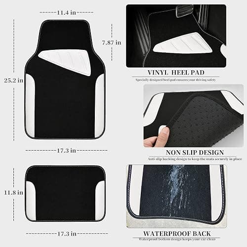 CAR PASS Waterproof Universal Fit Car Floor Mats, Car Mats Fit for SUV,Vans,sedans, Trucks,Set of 4pcs Car Carpet with Driver Heel Pad (White) thumbnail 2