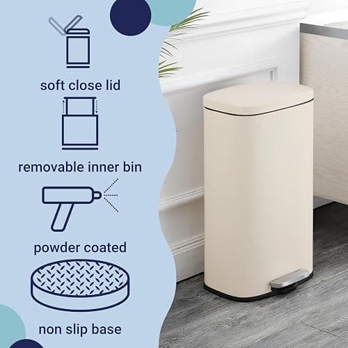 happimess HPM1011I Curtis 8-Gallon Step-Open Trash Can, Fingerprint Resistant, Modern, Minimalistic for Home, Kitchen, Laundry Room, Office, Bedroom, Bathroom, Limestone Beige - Limestone Beige thumbnail 4